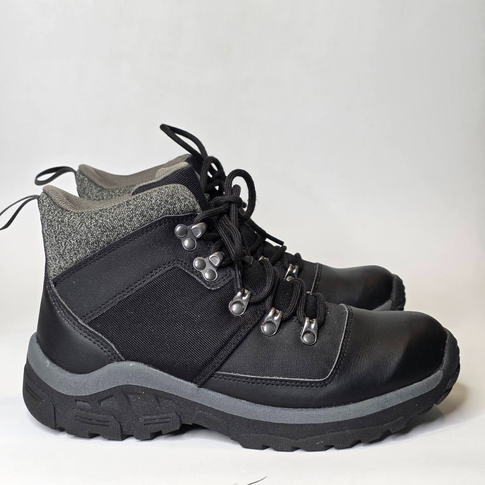 All‎ In Motion Men's Winter Boots Size 7 Black Leather Fabric Ankle Shoes